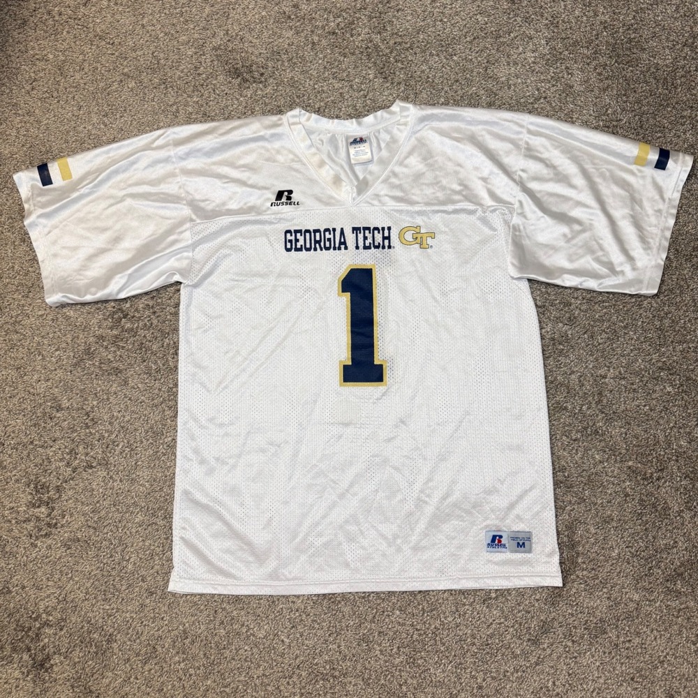 Vintage Russell Athletic Georgia Tech Yellow Jackets Jersey White Mens Medium 1